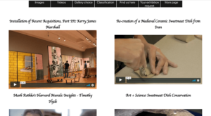 Web screen of Videos page from Harvard gallery website