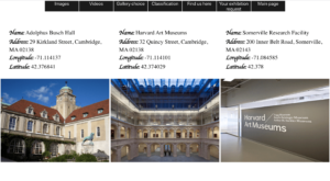 Web screen of Find us page from Harvard gallery website