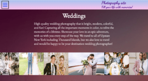 Web screen of Wedding page from Photography website