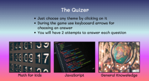 Web screen of Main page from Trivia game website