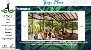 Web screen of Retreats page from Yoga studio site