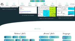 screen of Skills page from Portfolio site Web