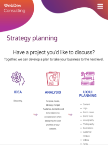 tablet view of strategy planning web page